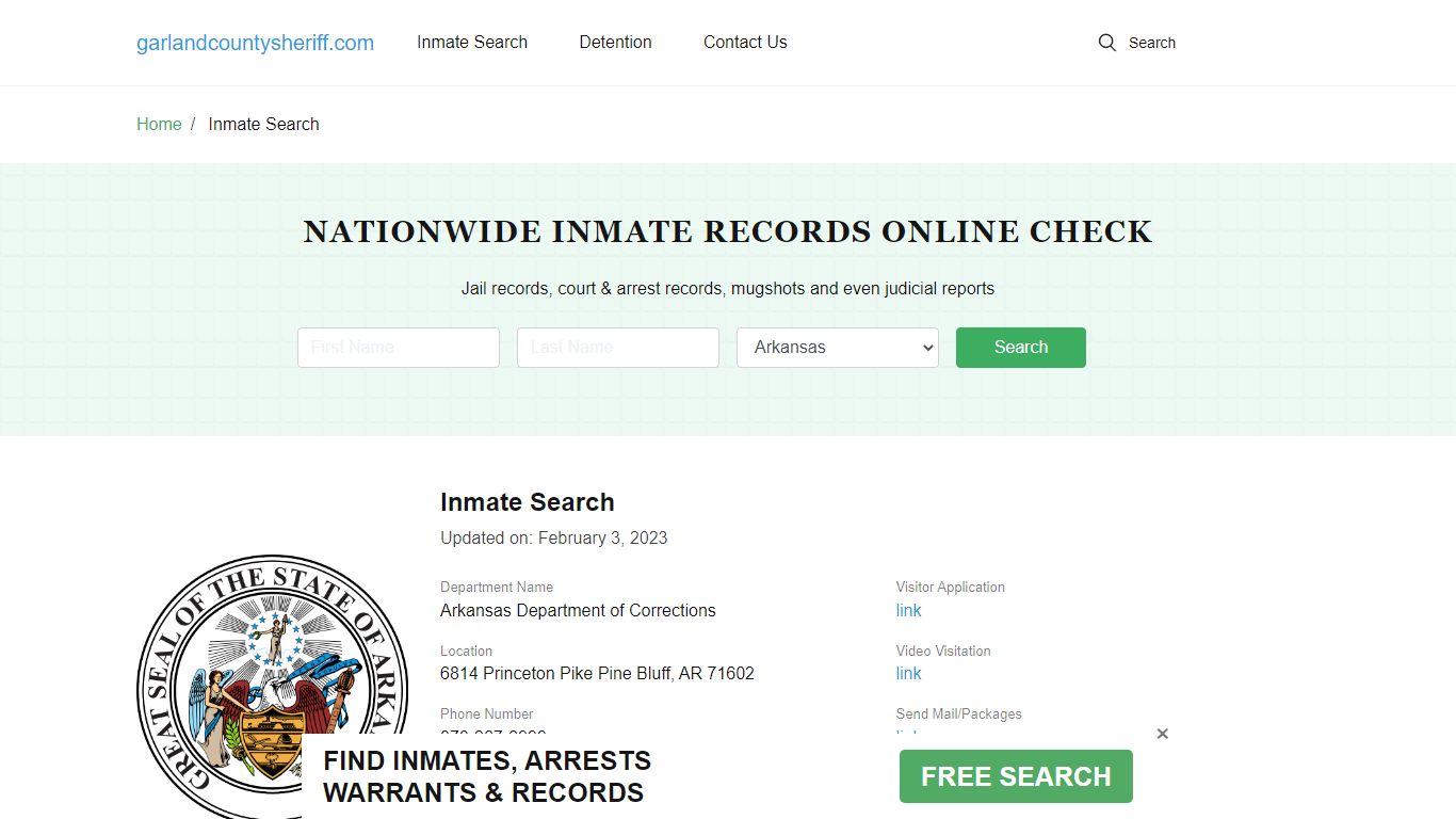 Arkansas Inmate Search by County - Garland County Sheriff